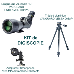 KIT Digiscopie avec longue vue 20-60x82 HD ENDEAVOR HD 82A + trépied VESTA 203AP + adaptateur photo smartphone VANGUARD