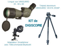 KIT Digiscopie avec longue vue 20-60x80 ENDEAVOR XF 80A + trépied VESTA 203AP + adaptateur photo smartphone VANGUARD